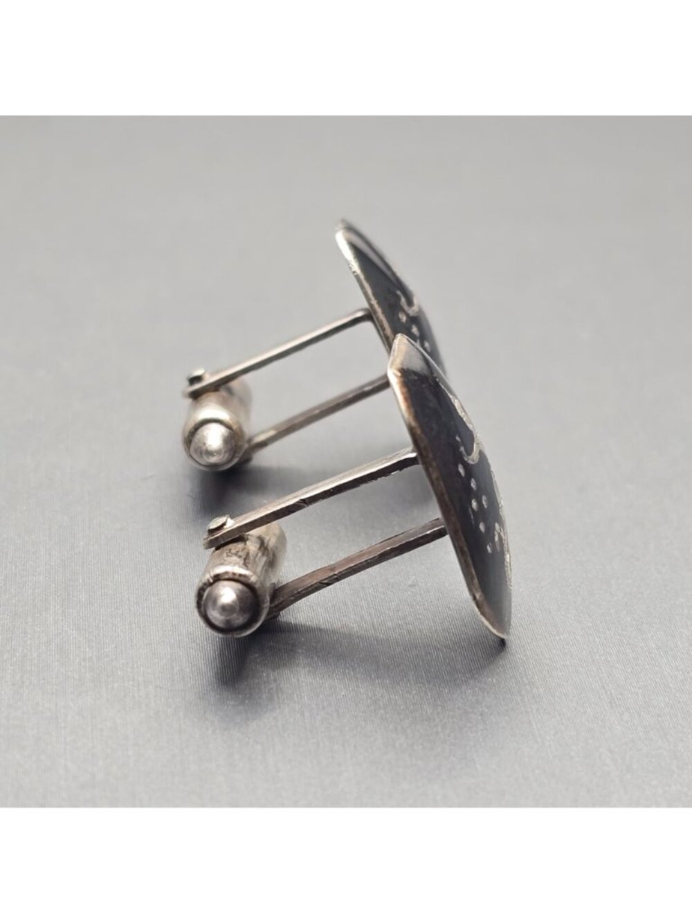 Vintage Willy Co Sterling Silver Niello Cufflinks Thai Goddess Signed Siam - Picture 4 of 10